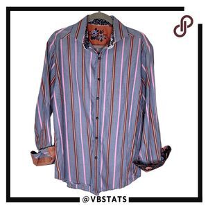 Robert Graham Mens Long Sleeve Striped Flowers‎ Button Up Shirt Multicolor Large